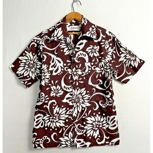 Vintage Pomare Hawaiian Floral Shirt Chocolate Brown Mens Size Medium M USA 70s
